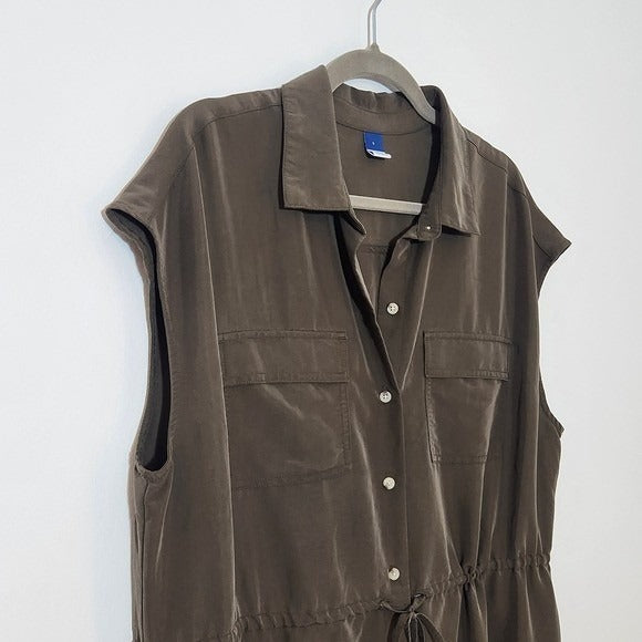 Old Navy Army Green Sleeveless Button-Down Shirt Dress Size Large