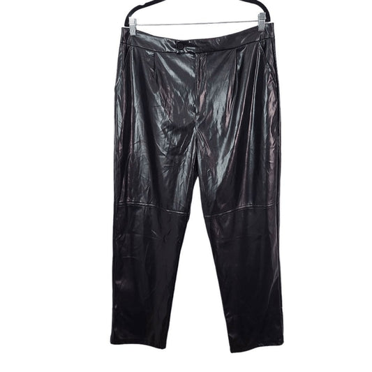 Halston Black Faux Leather Pants NWT Size Large Black Leather Ankle Pants