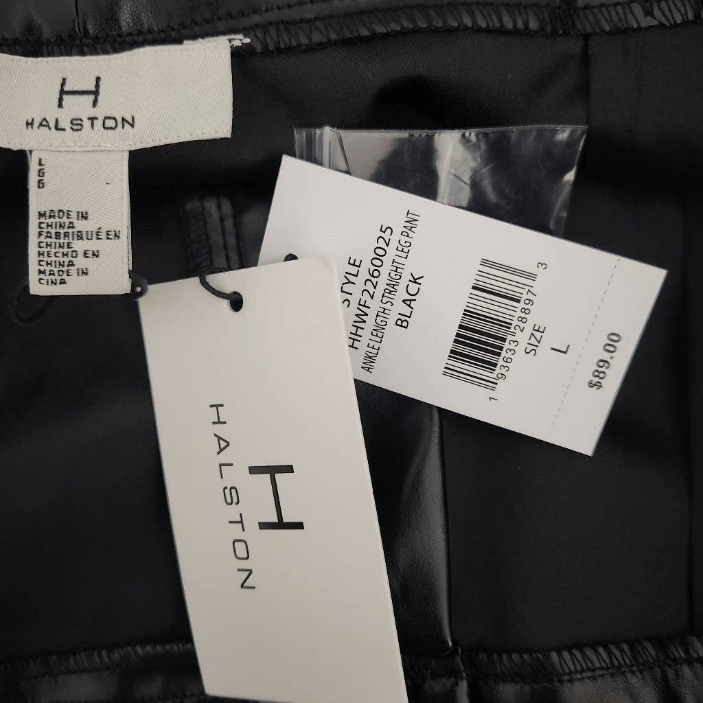 Halston Black Faux Leather Pants NWT Size Large Black Leather Ankle Pants