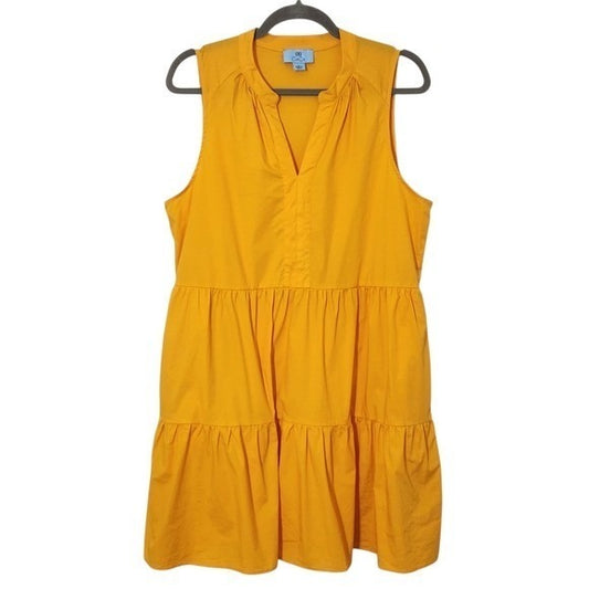 CeCe Orange Gold Sleeveless Tiered Cotton Dress Size Large Gold Mini Dress