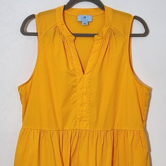 CeCe Orange Gold Sleeveless Tiered Cotton Dress Size Large Gold Mini Dress