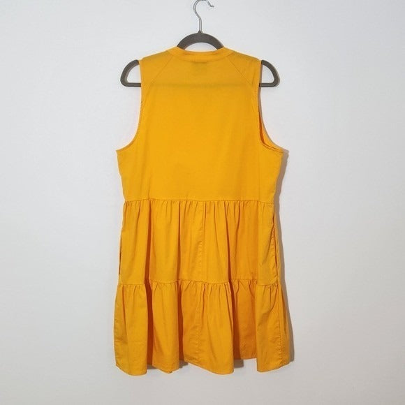 CeCe Orange Gold Sleeveless Tiered Cotton Dress Size Large Gold Mini Dress
