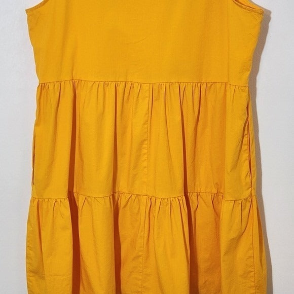 CeCe Orange Gold Sleeveless Tiered Cotton Dress Size Large Gold Mini Dress