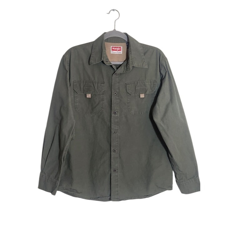 Wrangler Army Green Utility Button Down Shirt Size Medium
