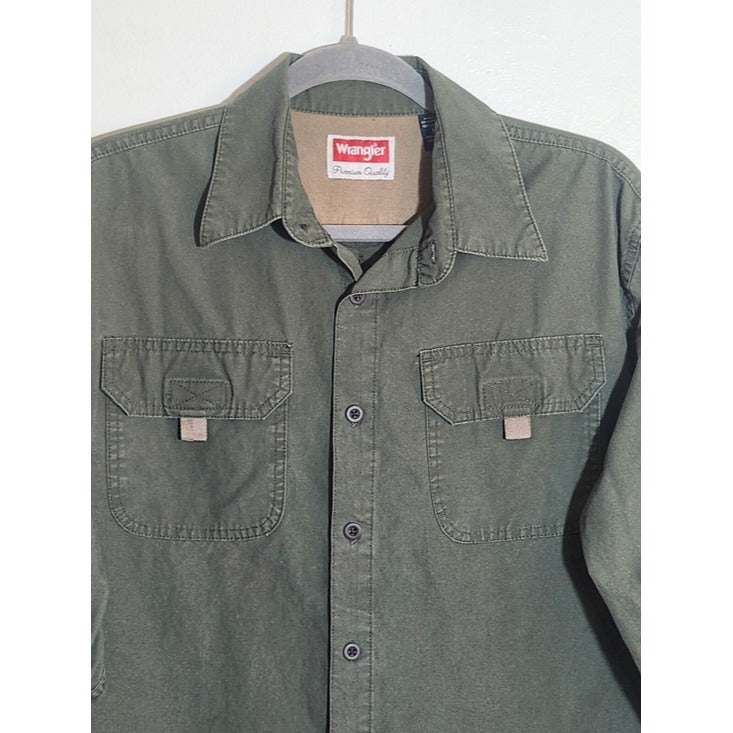 Wrangler Army Green Utility Button Down Shirt Size Medium