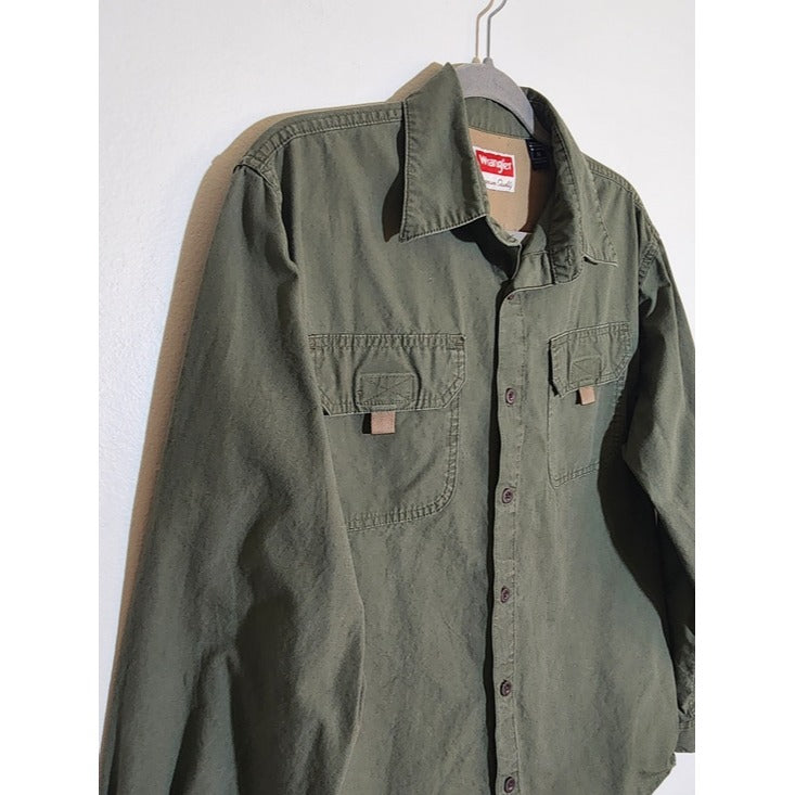 Wrangler Army Green Utility Button Down Shirt Size Medium