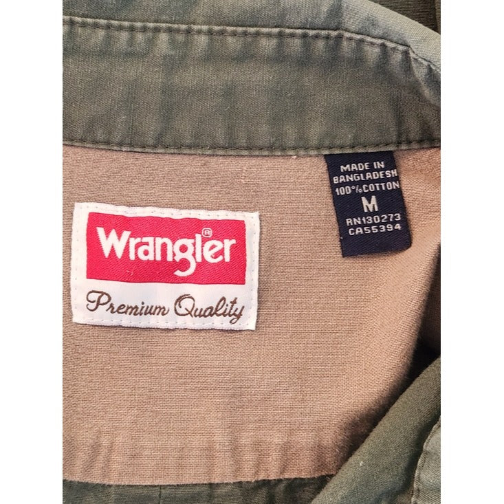 Wrangler Army Green Utility Button Down Shirt Size Medium