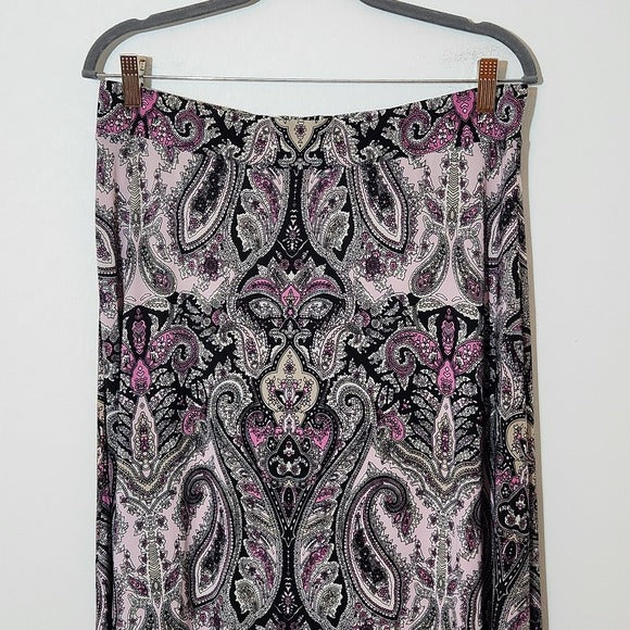 INC International Concepts Pink and Black Boho Paisley Print Maxi Skirt Size LP