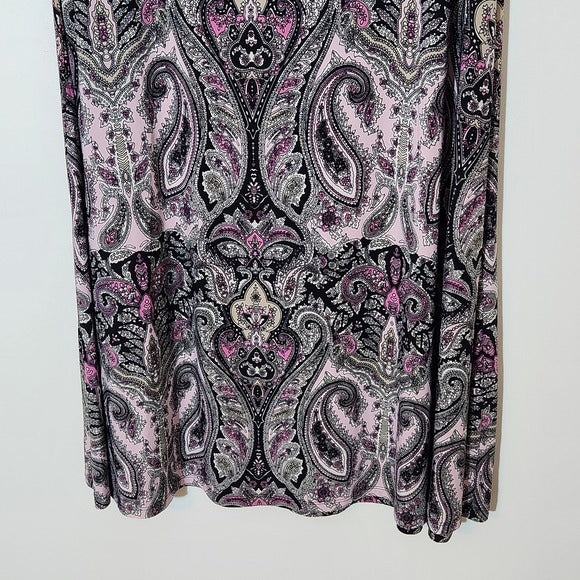 INC International Concepts Pink and Black Boho Paisley Print Maxi Skirt Size LP