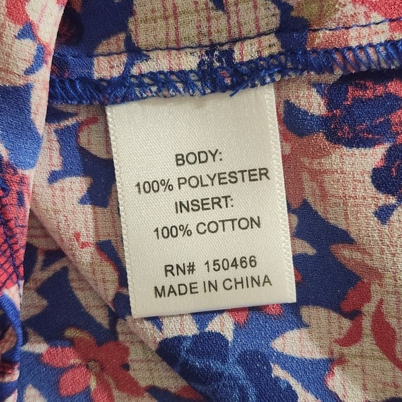 41 Hawthorne Pink and Blue Floral V-Neck Blouse Size Medium