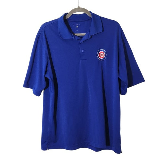 Antigua Mens Cubs Blue Short Sleeve Polo with Logo Size Medium
