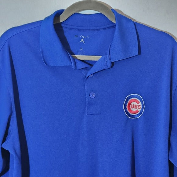 Antigua Mens Cubs Blue Short Sleeve Polo with Logo Size Medium
