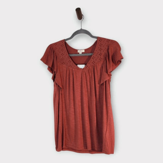 Mason & Belle Burnt Sienna Eyelet Lace Cottagecore Top NWT Size Small