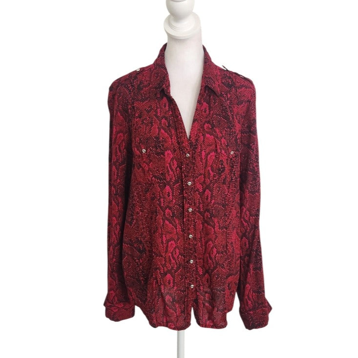 Cato Magenta and Black Snake Print Button-Up Blouse Size Large