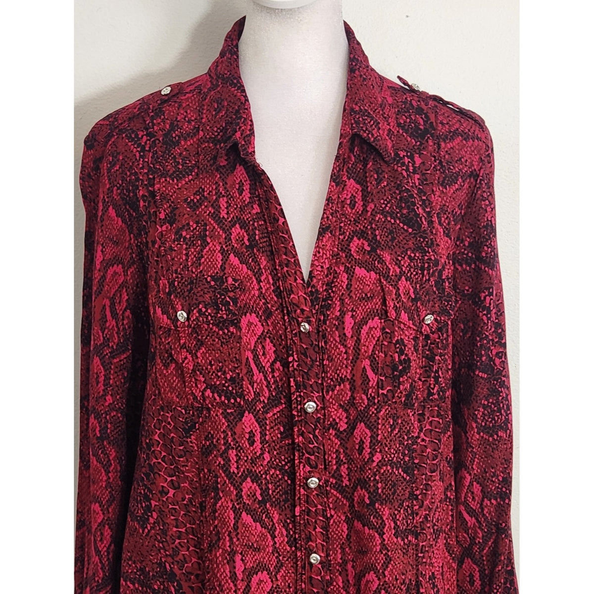 Cato Magenta and Black Snake Print Button-Up Blouse Size Large