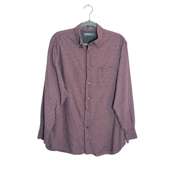 Daniel Cremieux Burgundy and Gray Check Dress Shirt Size Medium