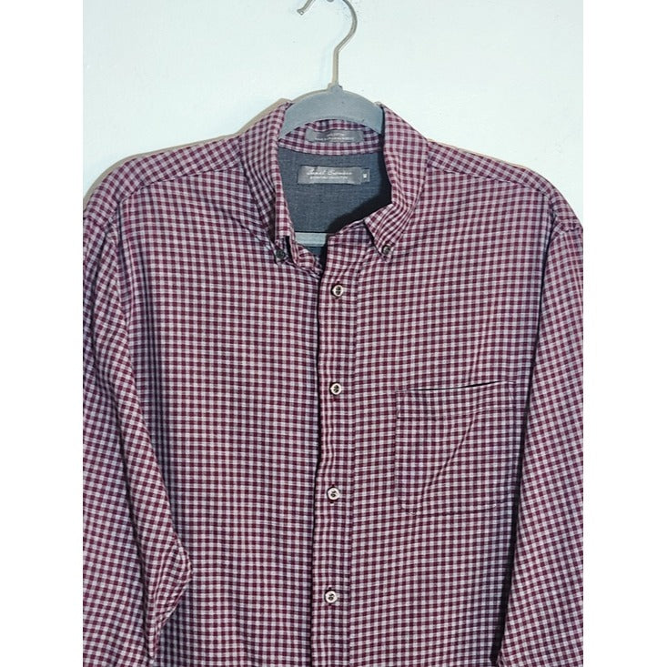 Daniel Cremieux Burgundy and Gray Check Dress Shirt Size Medium