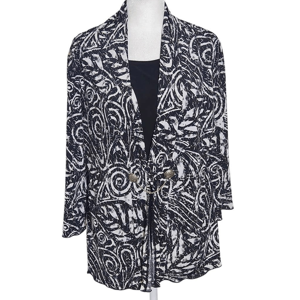 Christopher & Banks Layered Look Black and White Print Top Size Medium