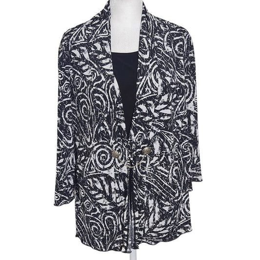 Christopher & Banks Layered Look Black and White Print Top Size Medium
