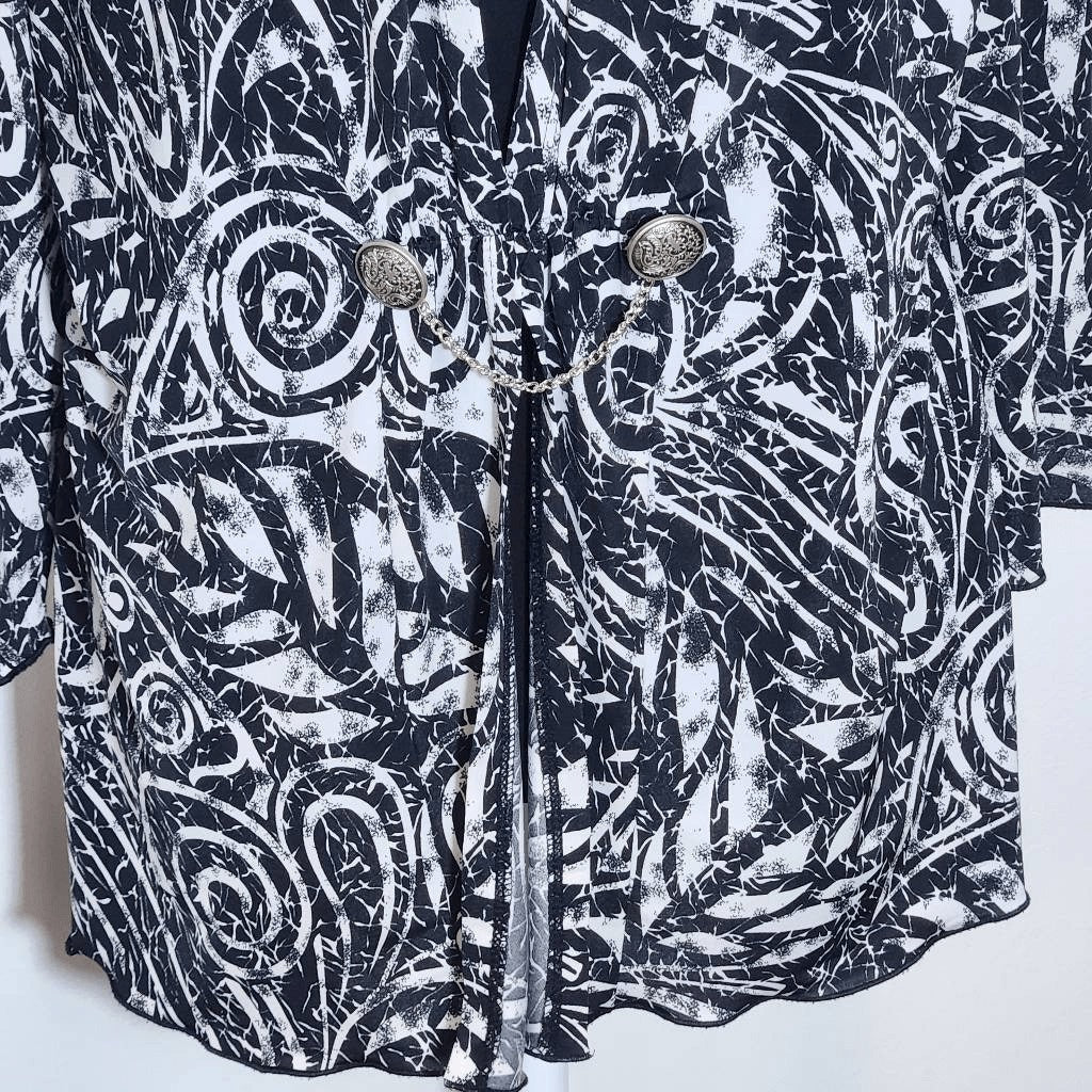 Christopher & Banks Layered Look Black and White Print Top Size Medium