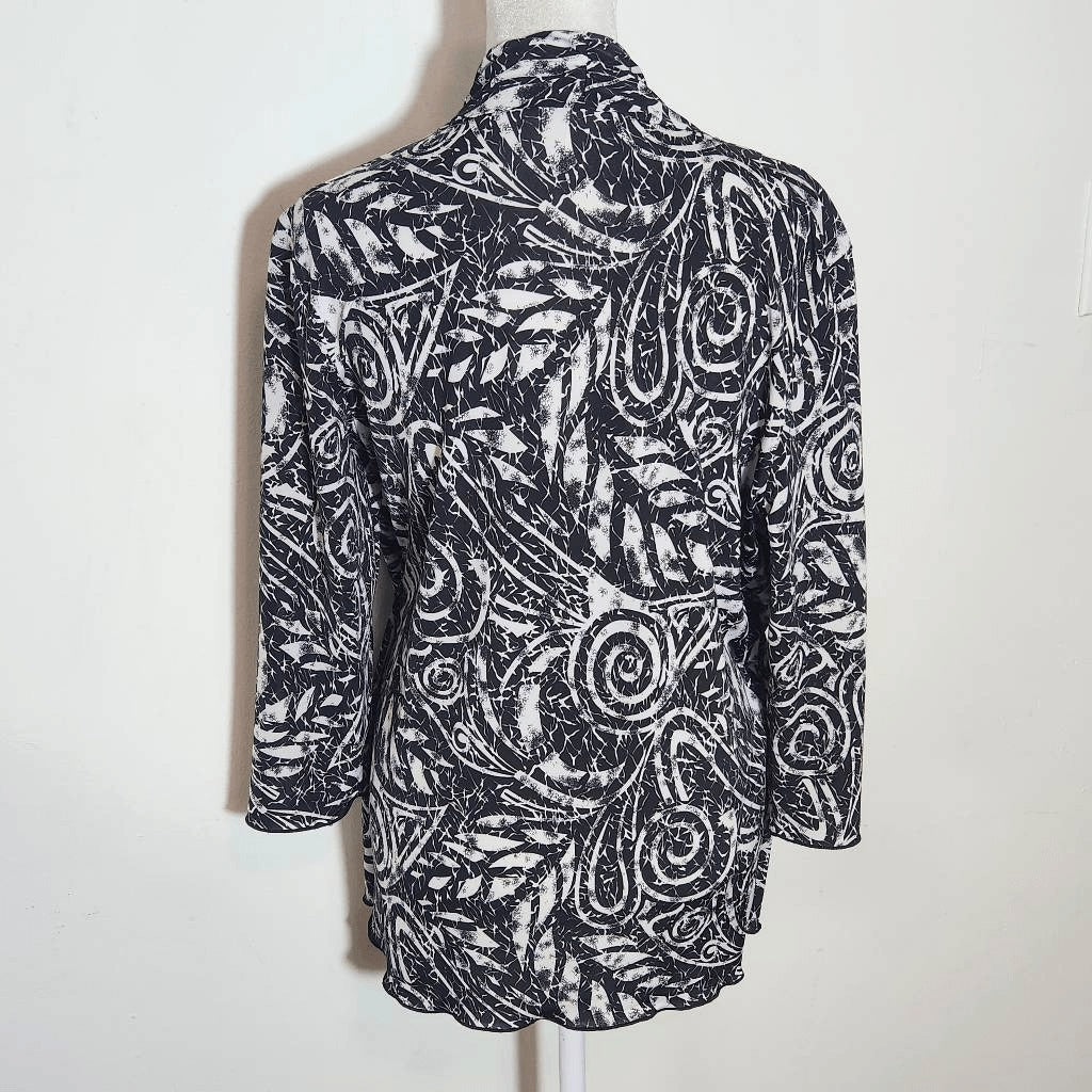 Christopher & Banks Layered Look Black and White Print Top Size Medium