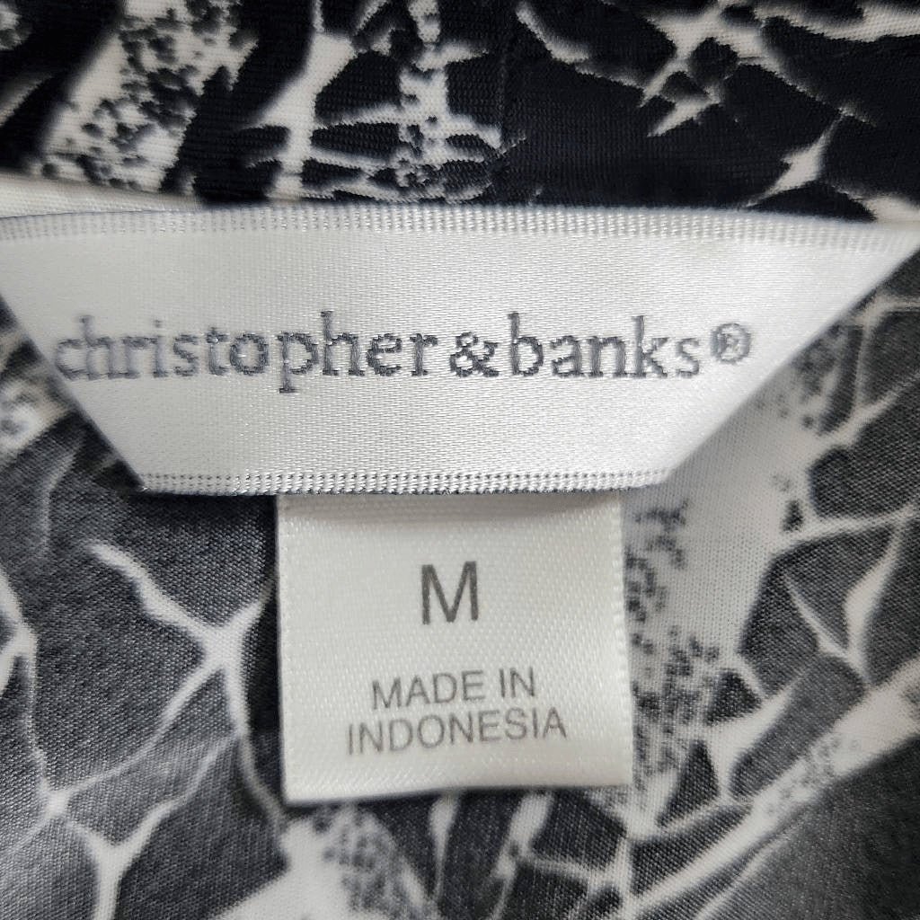 Christopher & Banks Layered Look Black and White Print Top Size Medium