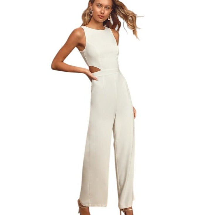 Lulus White Sleeveless Cut Out Wide Leg Jumpsuit Size Medium NWT