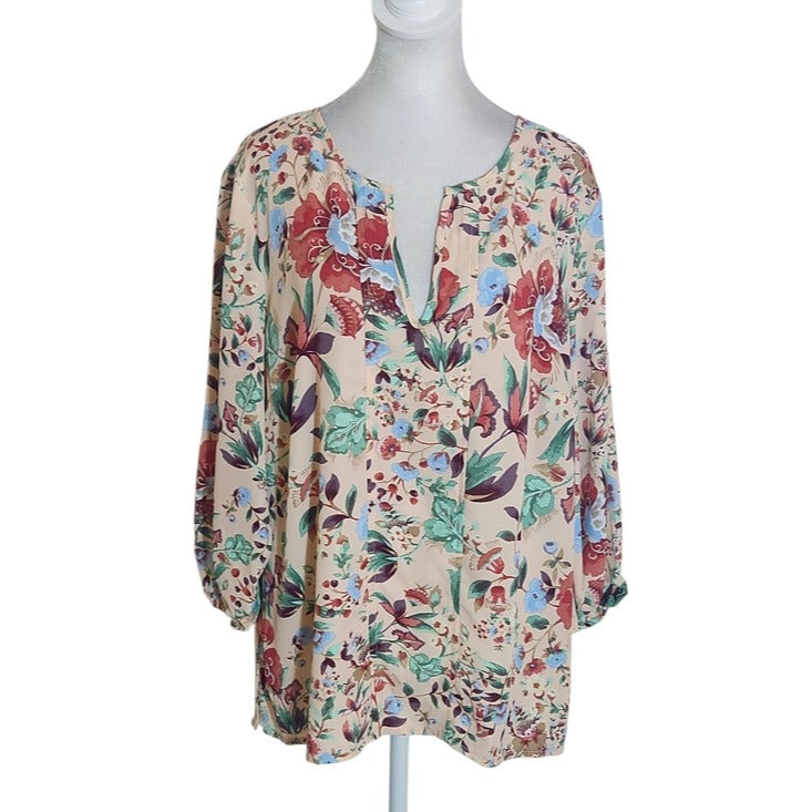 7th Avenue Pale Pink Floral Print Blouse with 3/4 Sleeves Size Large