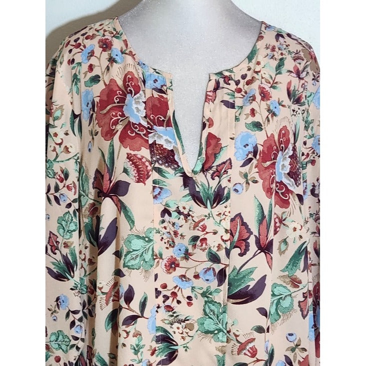 7th Avenue Pale Pink Floral Print Blouse with 3/4 Sleeves Size Large