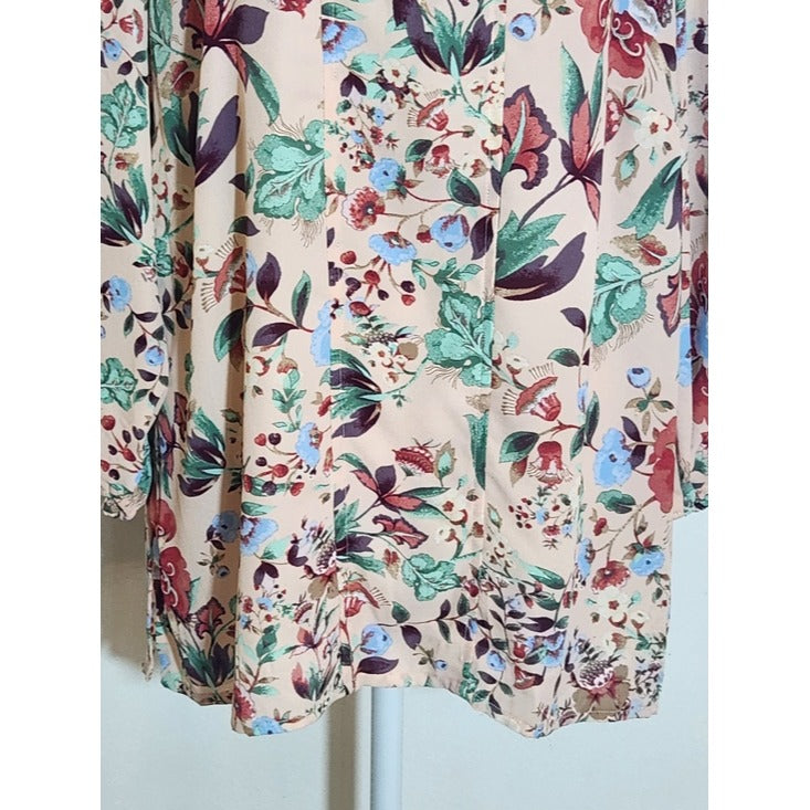 7th Avenue Pale Pink Floral Print Blouse with 3/4 Sleeves Size Large
