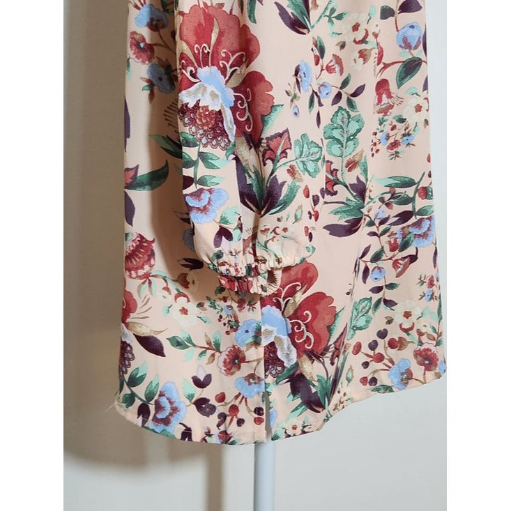 7th Avenue Pale Pink Floral Print Blouse with 3/4 Sleeves Size Large