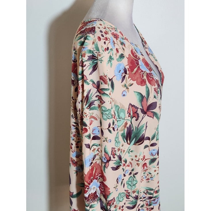 7th Avenue Pale Pink Floral Print Blouse with 3/4 Sleeves Size Large