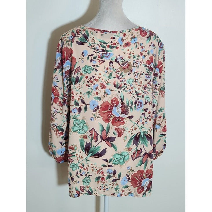 7th Avenue Pale Pink Floral Print Blouse with 3/4 Sleeves Size Large