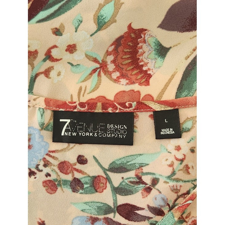 7th Avenue Pale Pink Floral Print Blouse with 3/4 Sleeves Size Large