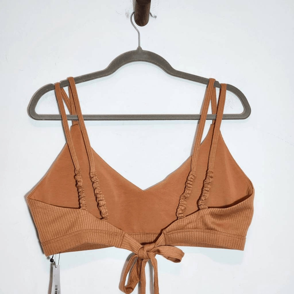 Terea by Andrea Pitter Terra Cotta Ribbed  Knit Tie-Back Bralette NWT Size XL