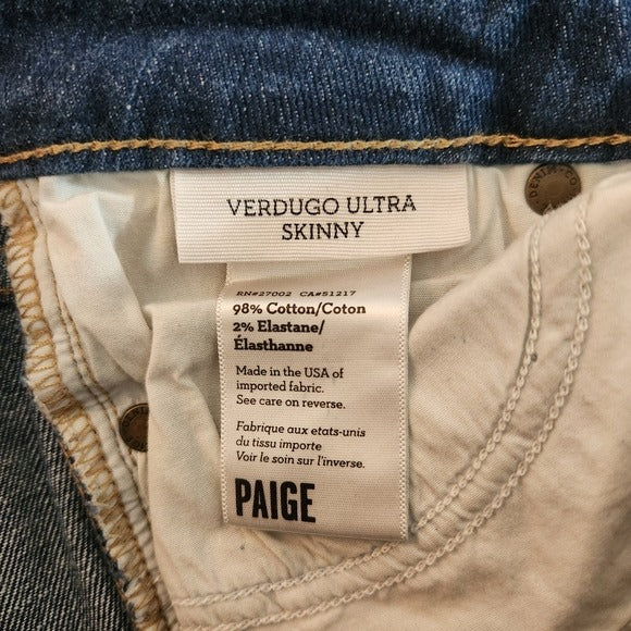PAIGE Verdugo Ultra Skinny Distressed Low-Rise Jeans Size 25