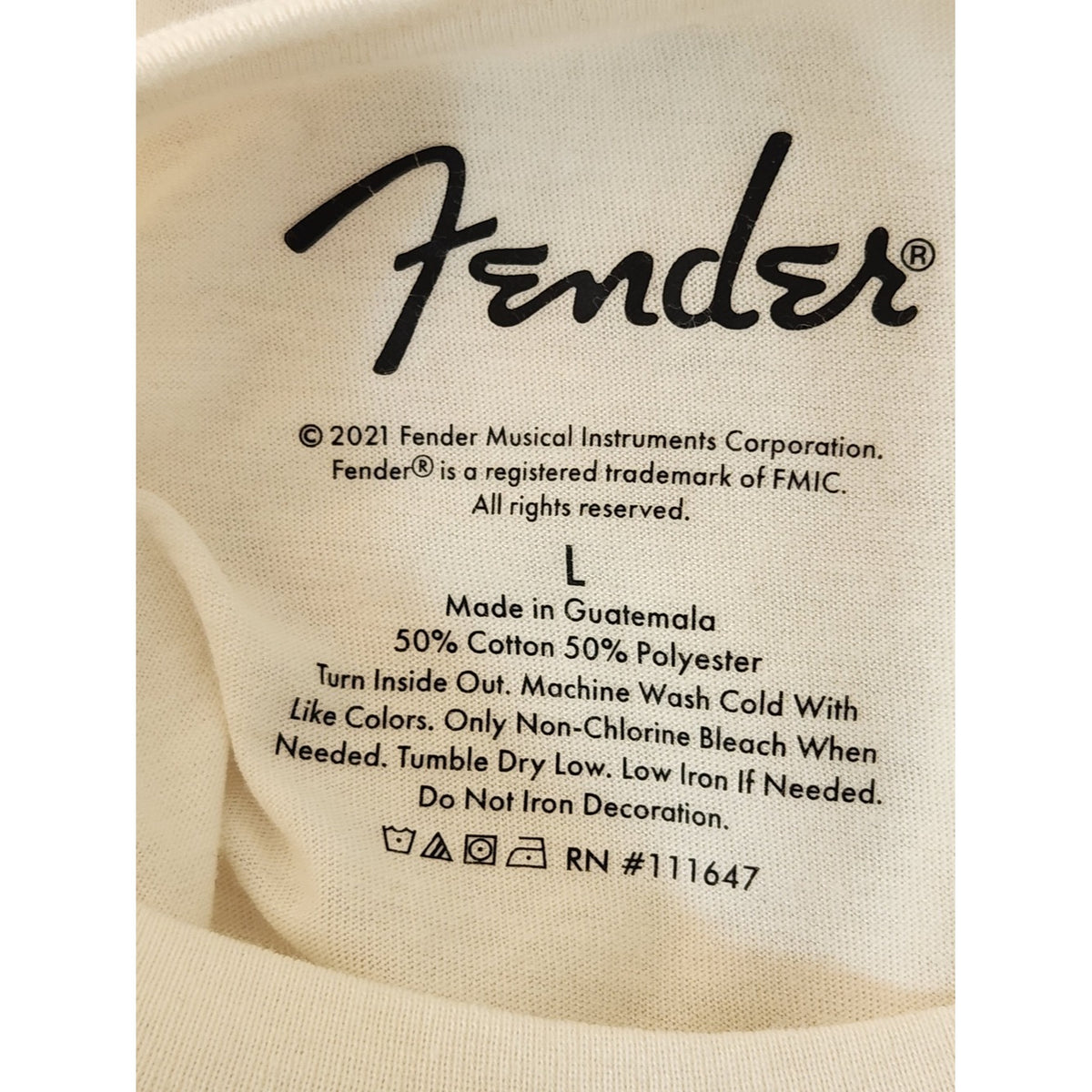 Fender Cream Zebra Print Guitar Pick Graphic Tee with Pink Logo Size Large