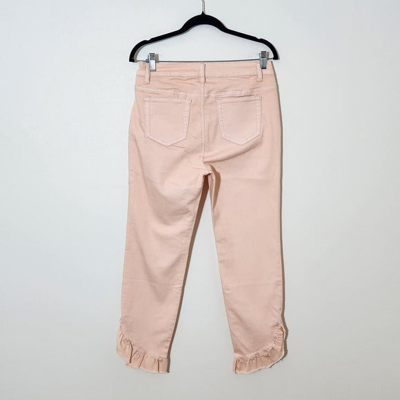 Kate & Mallory Pink Cropped Jeans with Ruffle Hem Size 8