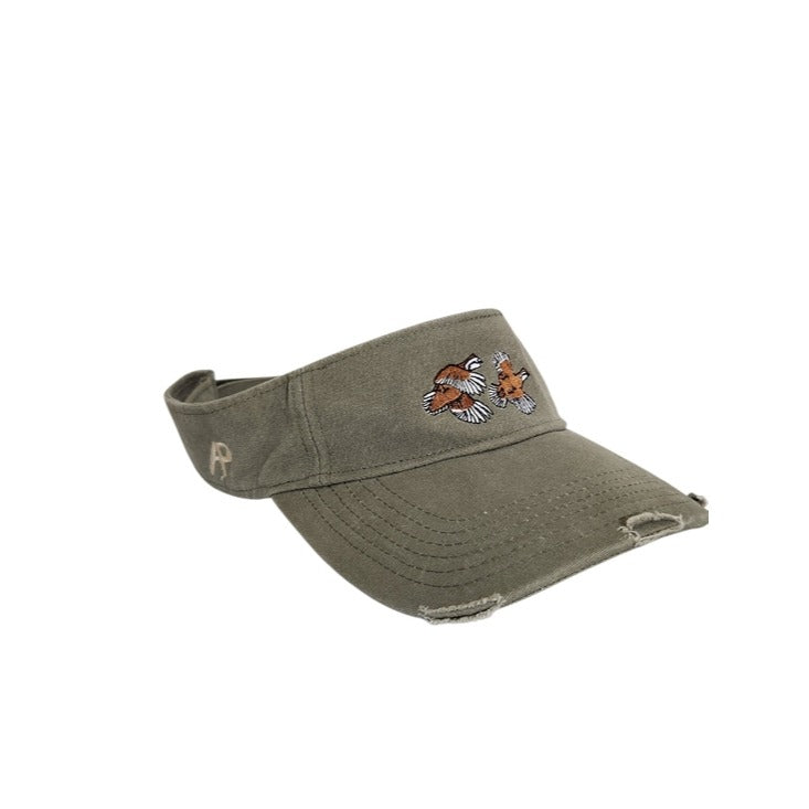 OC Distressed Olive Green Hunting Visor Adjustable Bird Embroidered Hat
