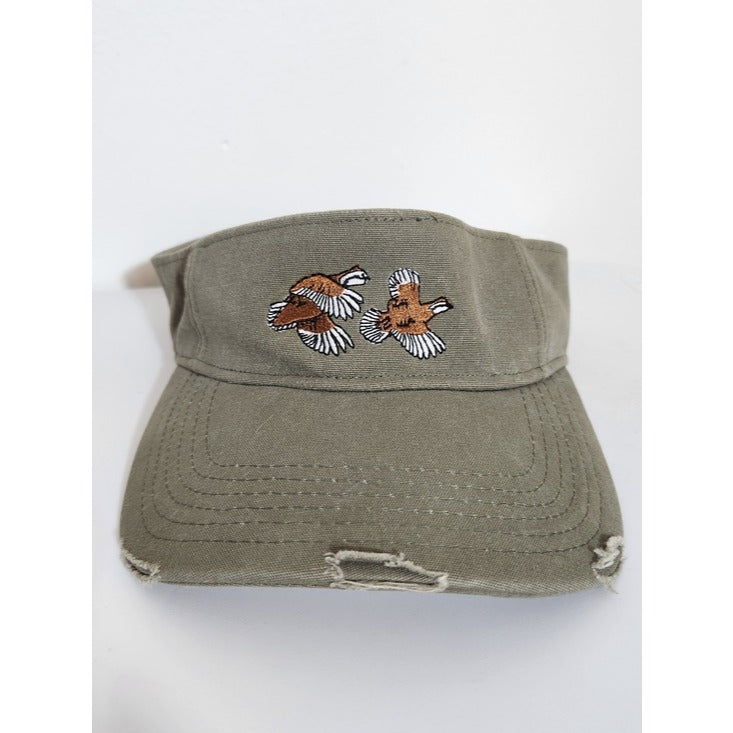 OC Distressed Olive Green Hunting Visor Adjustable Bird Embroidered Hat