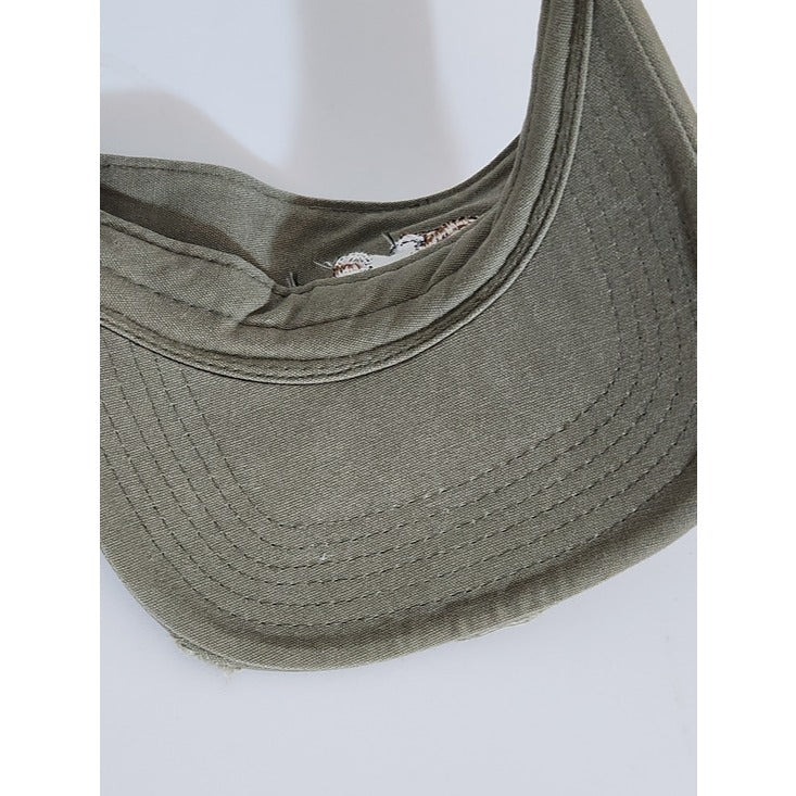 OC Distressed Olive Green Hunting Visor Adjustable Bird Embroidered Hat