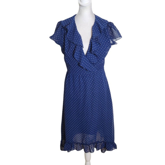 Jaquline Navy Polka Dot Wrap Look Dress Size Small NWT Wedding Guest Dress
