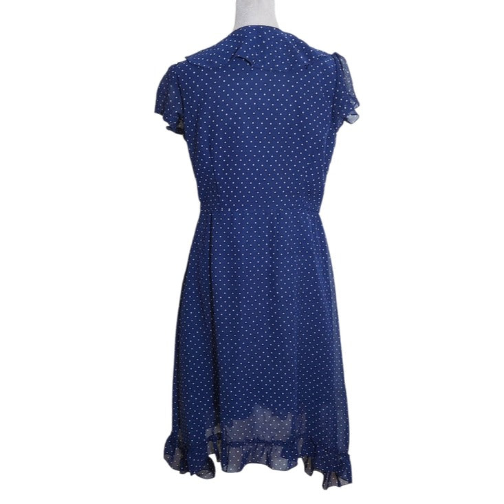 Jaquline Navy Polka Dot Wrap Look Dress Size Small NWT Wedding Guest Dress