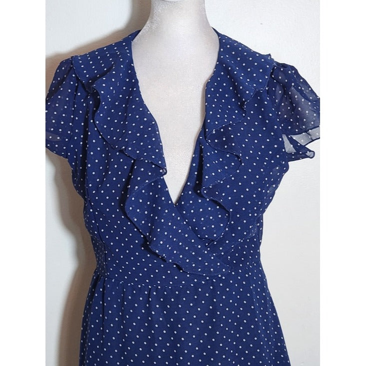 Jaquline Navy Polka Dot Wrap Look Dress Size Small NWT Wedding Guest Dress