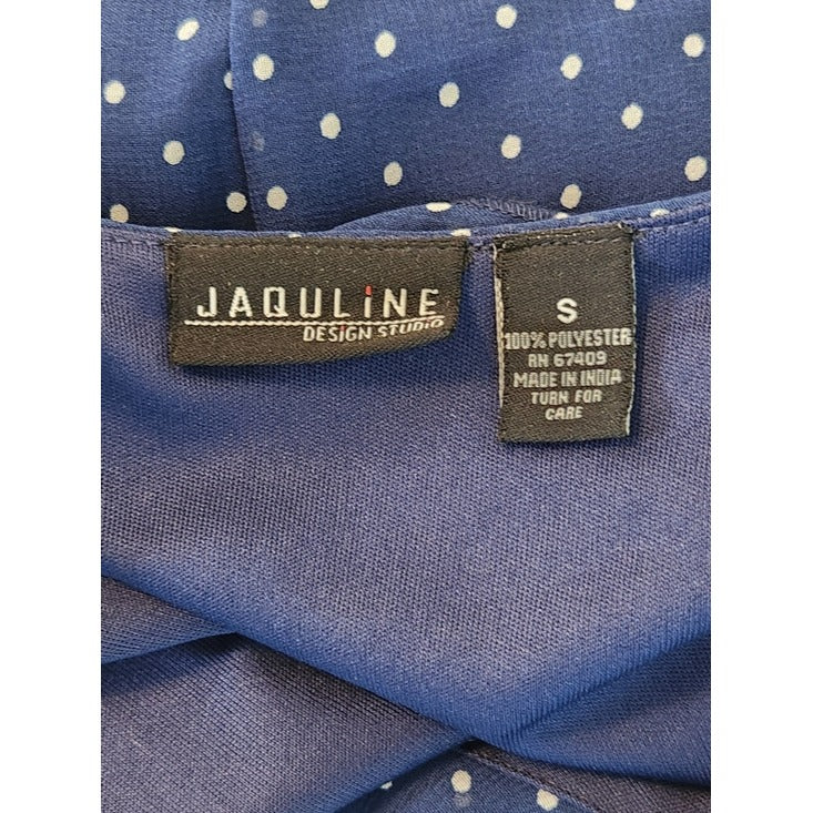 Jaquline Navy Polka Dot Wrap Look Dress Size Small NWT Wedding Guest Dress