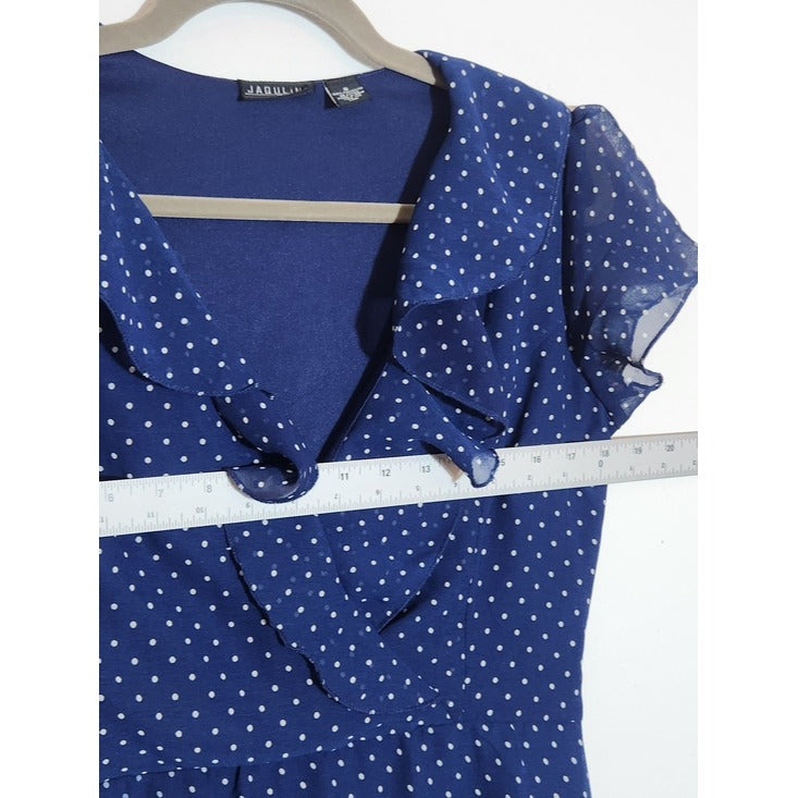 Jaquline Navy Polka Dot Wrap Look Dress Size Small NWT Wedding Guest Dress