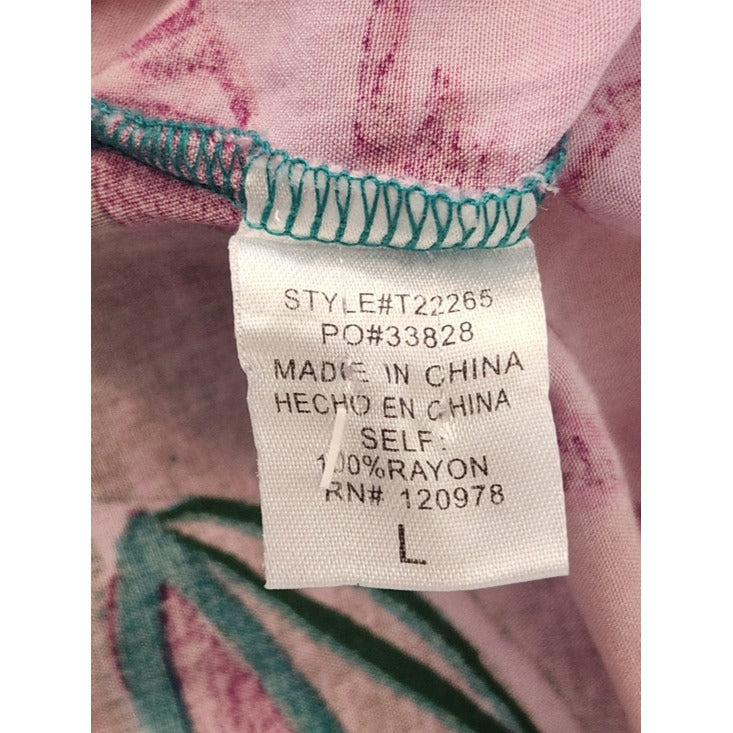 Entro Pink and Teal Green Tropical Print Puffy Sleeve Blouse Size Large