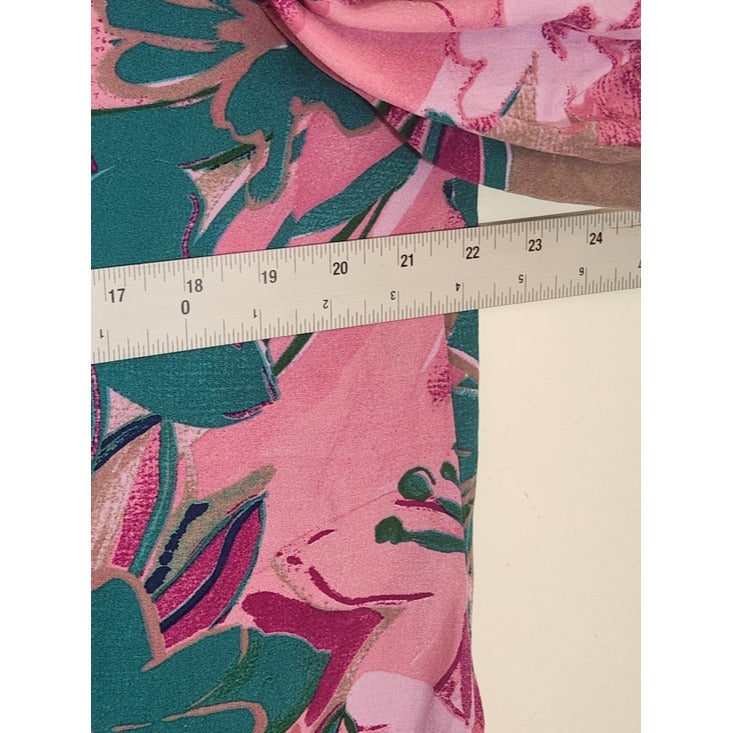 Entro Pink and Teal Green Tropical Print Puffy Sleeve Blouse Size Large