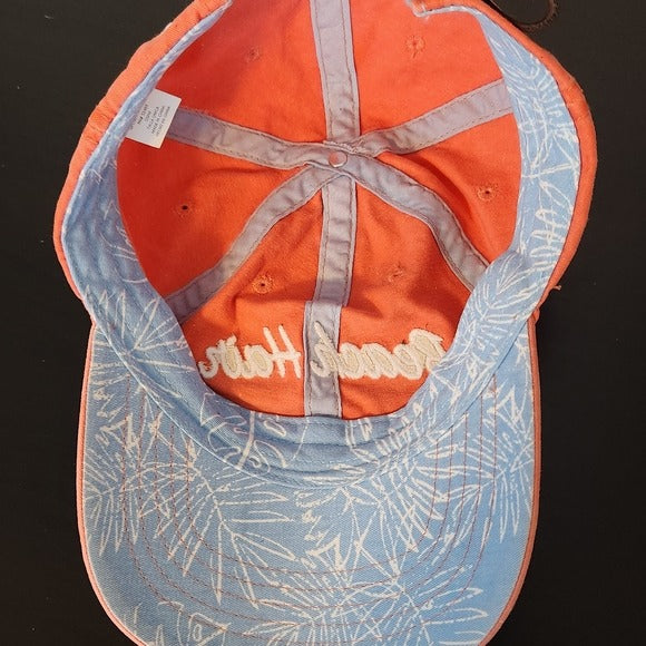 Distressed Beach Hair Coral Baseball Hat with White Embroidery One Size