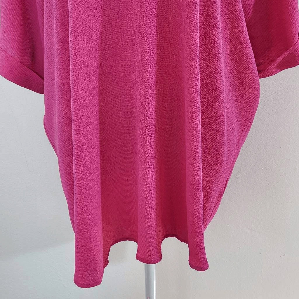 Sami & Jo Hot Pink Short Sleeve Blouse Size 1X Pink Blouse with Strappy Front